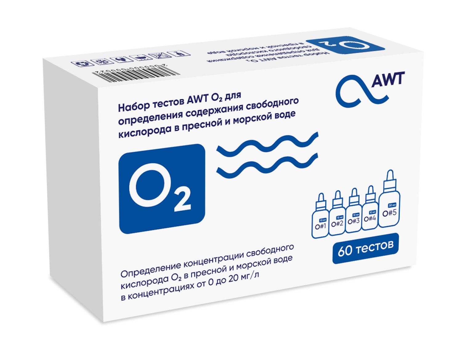 AWT набор тестов O2 (свободный кислород 1-20 мг/л. 60 тестов)